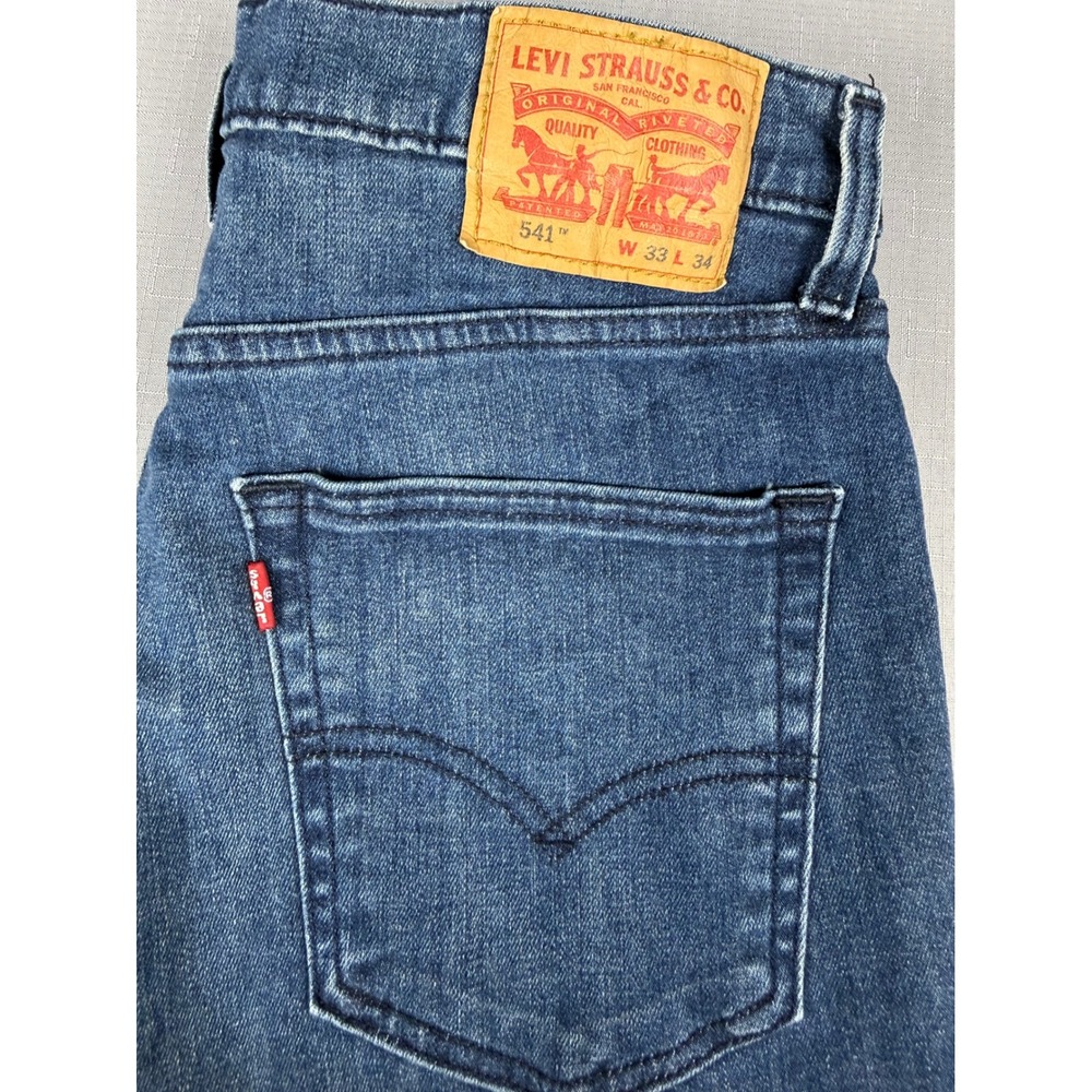 Levis 541 Athletic Taper Jeans Mens 33x34 Blue Medium Wash Stretch 18181-0216 - Picture 11 of 12